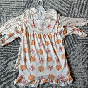 Girls Pumpkin and Polka Dot Nightgown Set